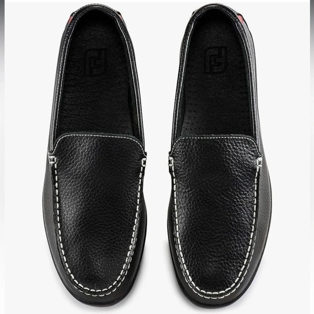 Men’s FOOTJOY Club black leather loafers golf shoes. Size 7